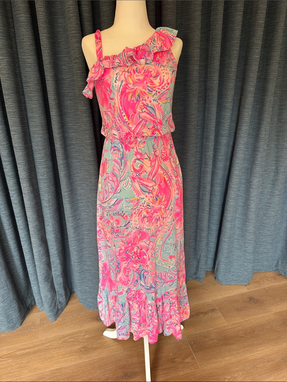 Lilly Pulitzer Pink Paisley One-Shoulder Maxi Dress